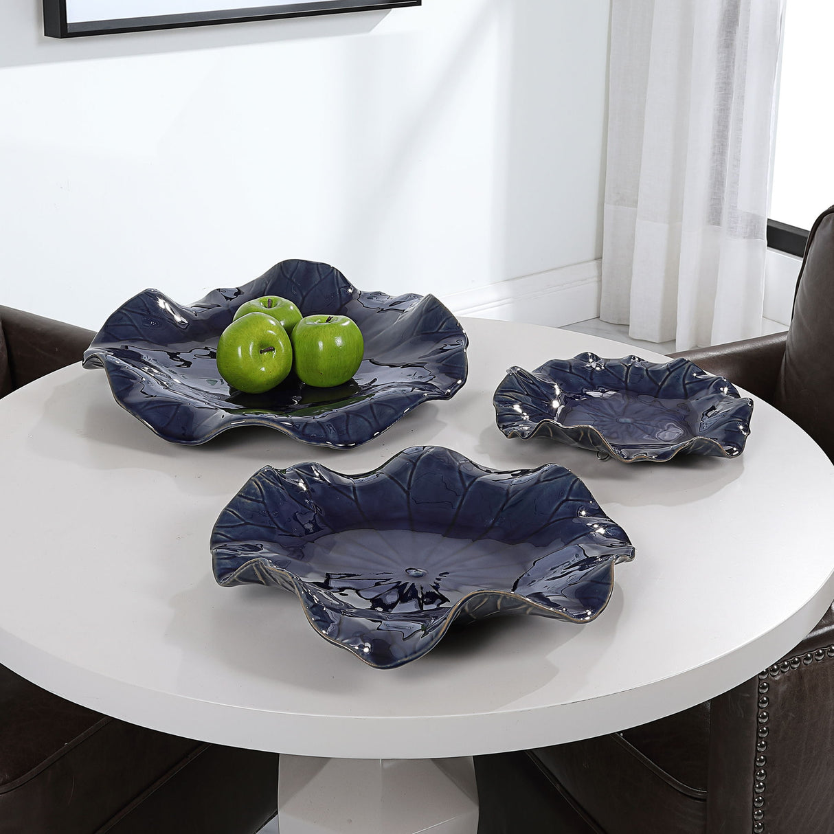 Abella - Ceramic Wall Decor, Set Of 3 - Blue