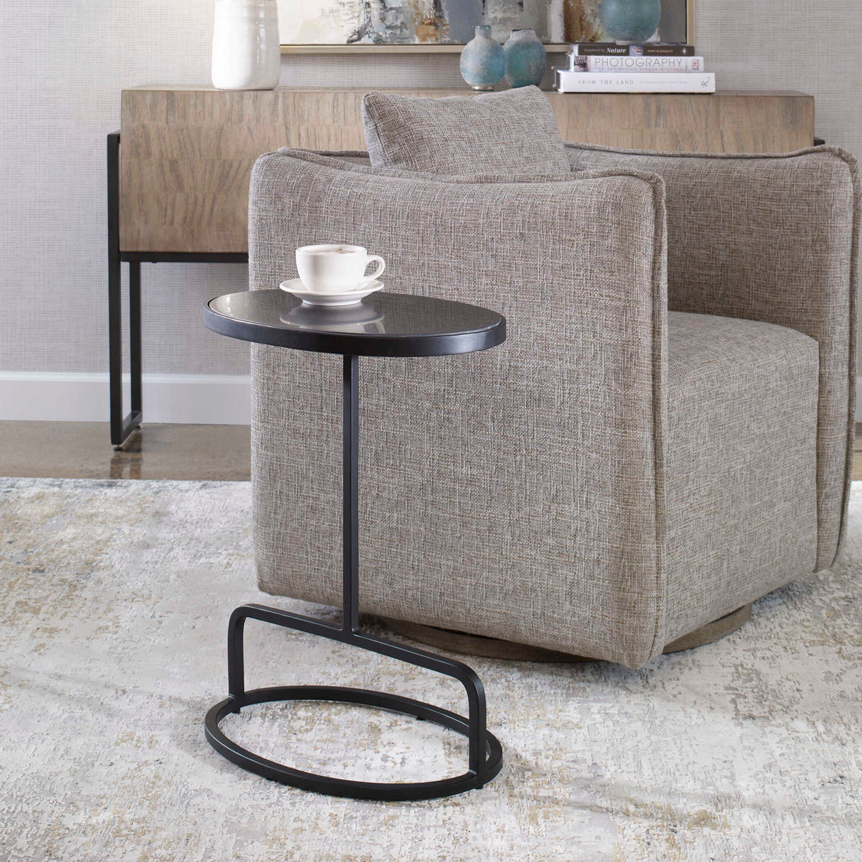 Jessenia - Marble Accent Table - Black