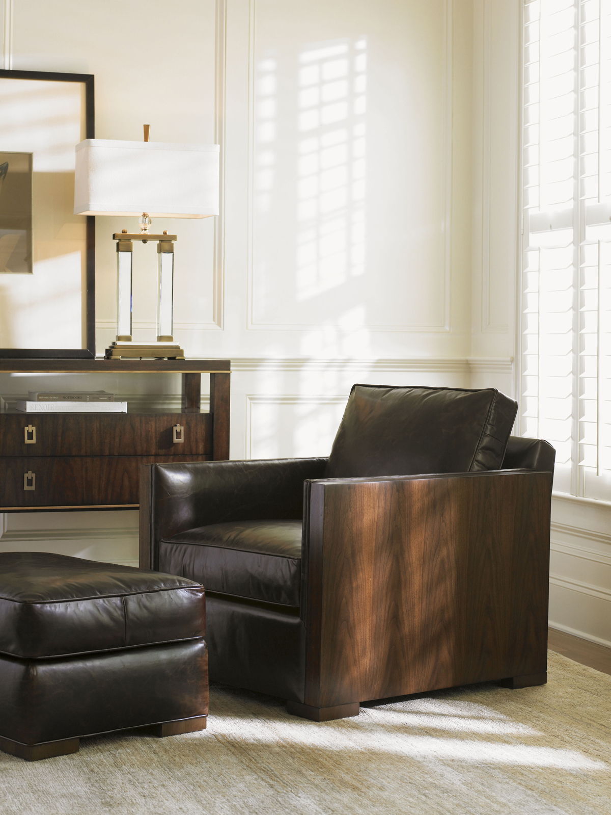 Tower Place - Edgemere Leather Ottoman - Dark Gray