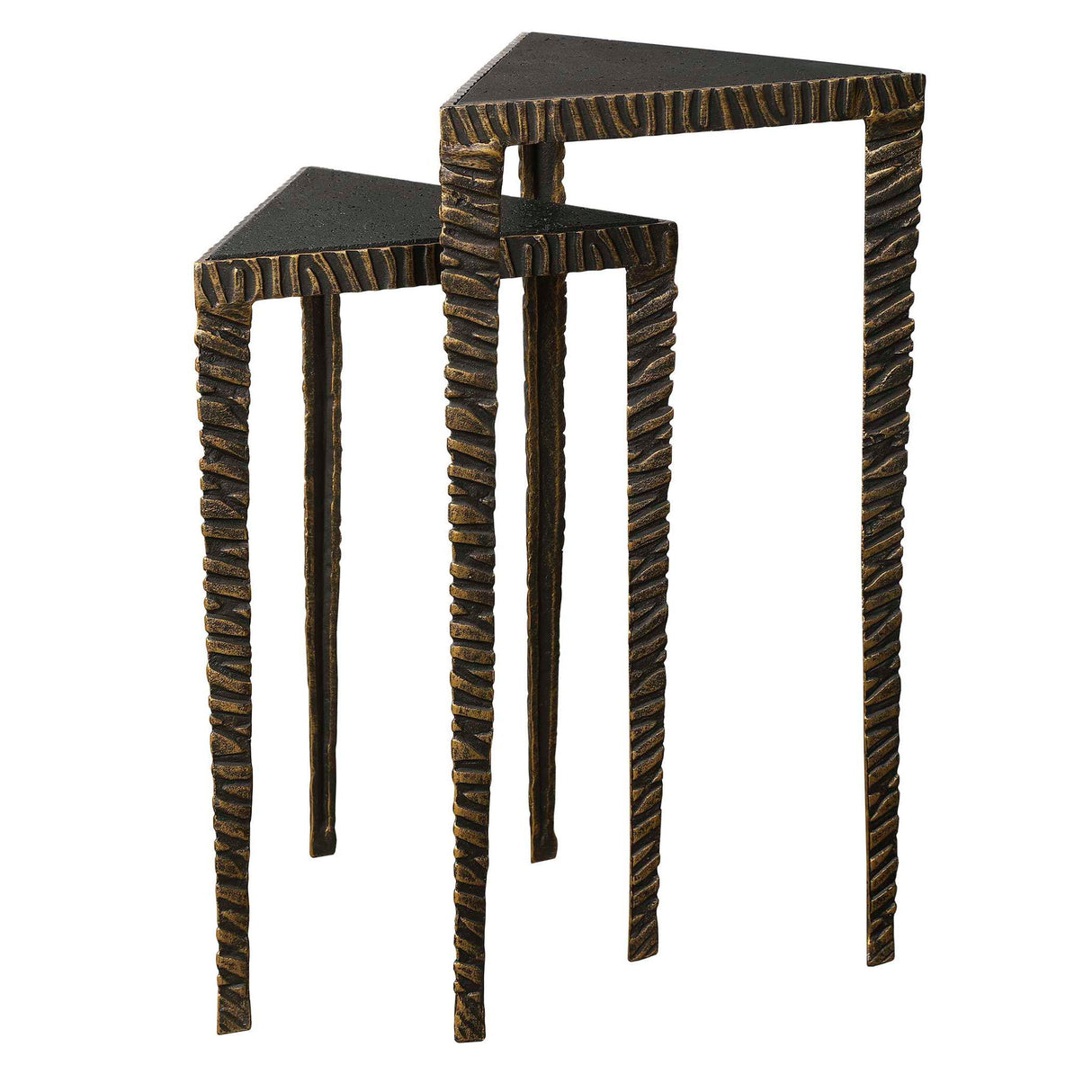 Samiria - Triangular Accent Tables, Set Of 2 - Black & Brown, Dark