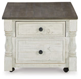 Havalance - Lift Top Cocktail Table with Storage Drawers - White / Gray