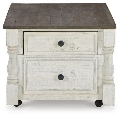 Havalance - Lift Top Cocktail Table with Storage Drawers - White / Gray