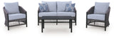 Bridges Beach - Loveseat, Lounge Chairs, Table Set (Set of 4) - Gray