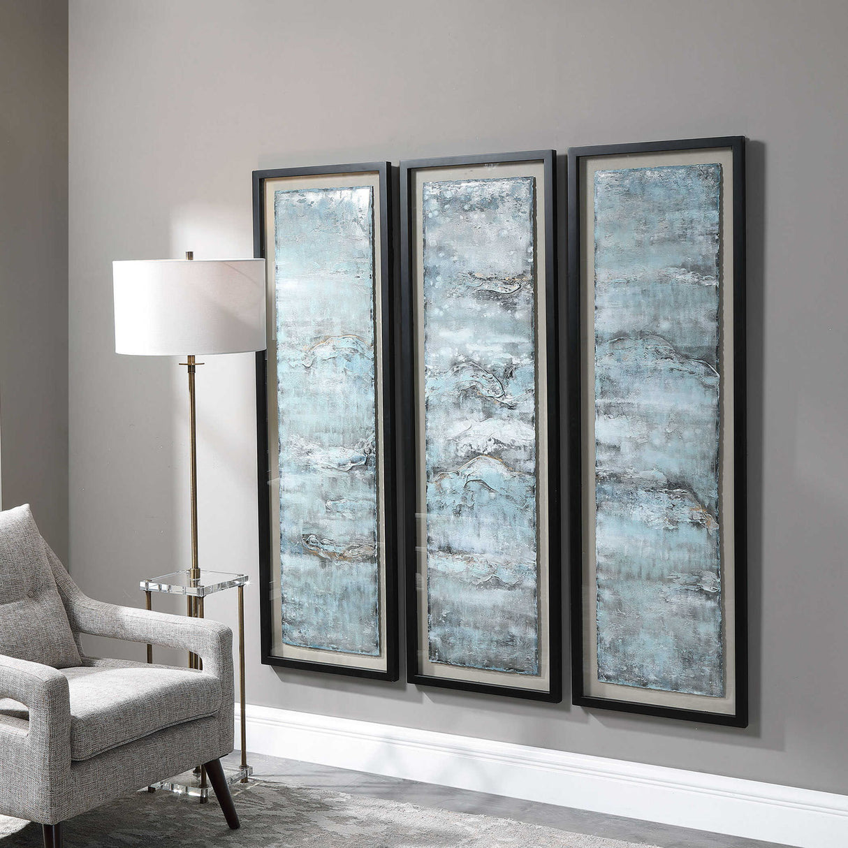 Ocean Swell - Painted Metal Art, Set Of 3 - Blue