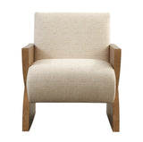 Times Up - Accent Chair - Honey Oak / Ivory Waved Print Fabric