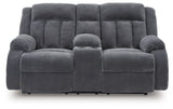 Observation - Double Reclining Power Loveseat With Console - Steel