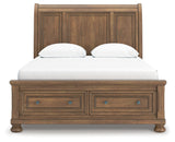 Feddinger - 3 Pc. - Queen Sleigh Storage Bed, Dresser And Mirror - Medium Brown