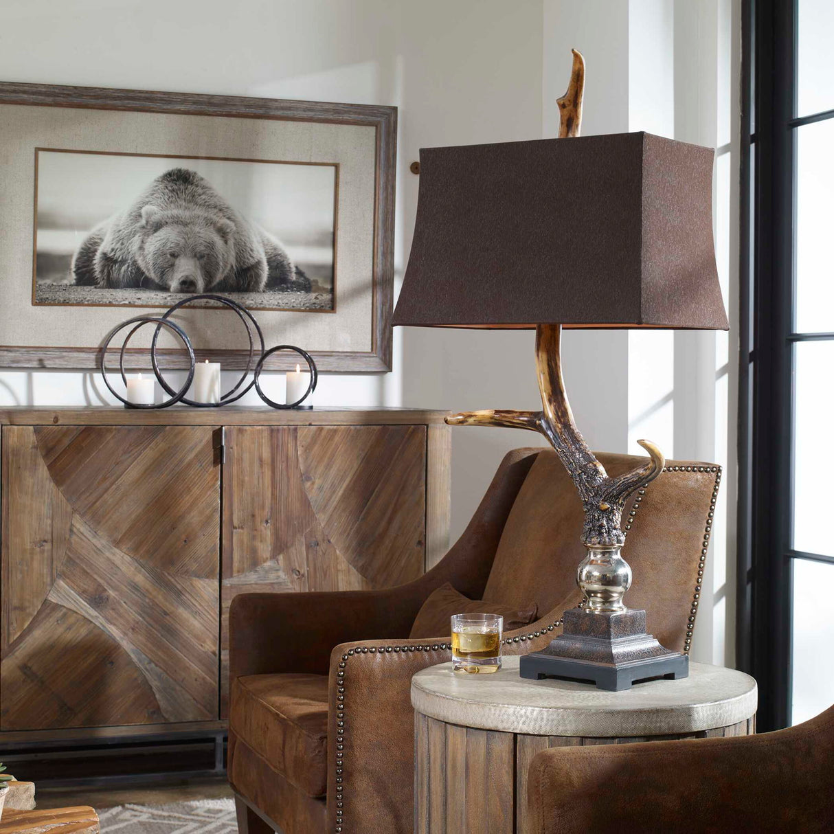 Stag Horn - Dark Shade Table Lamp - Brown, Dark