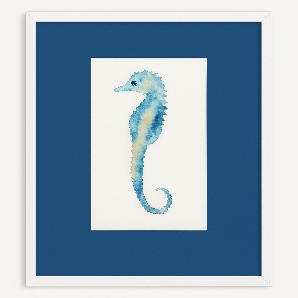 Watercolor Seahorse II Framed Print - Blue / White / Teal