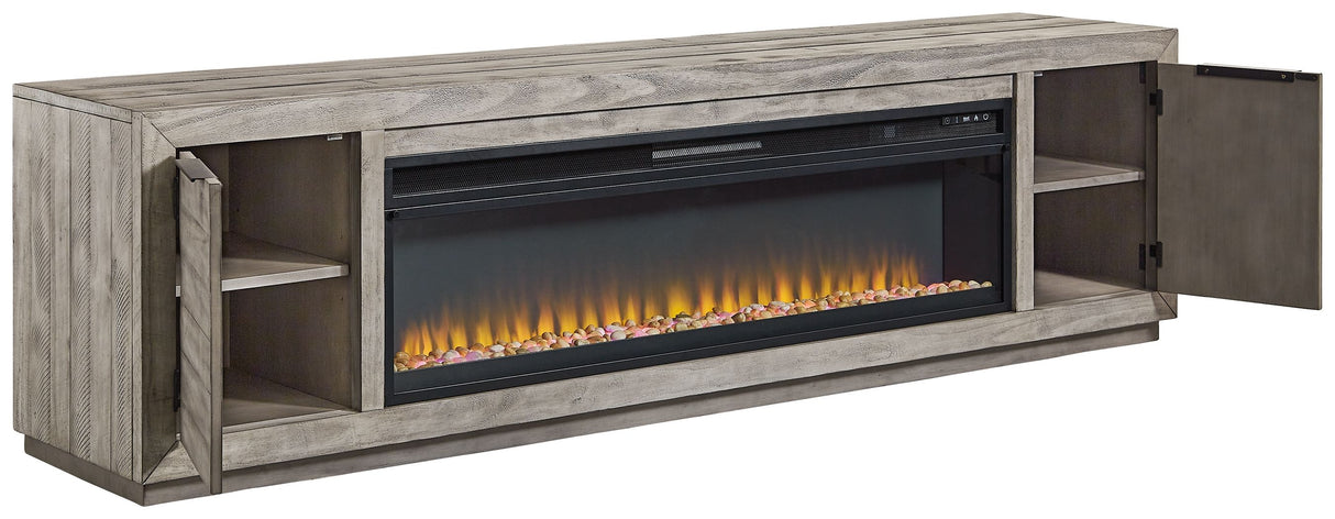Naydell - Gray - 92" TV Stand With Wide Fireplace Insert