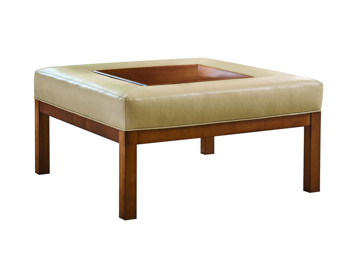 Lexington Leather - Crandon Park Leather Ottoman - Light Brown / Dark Brown