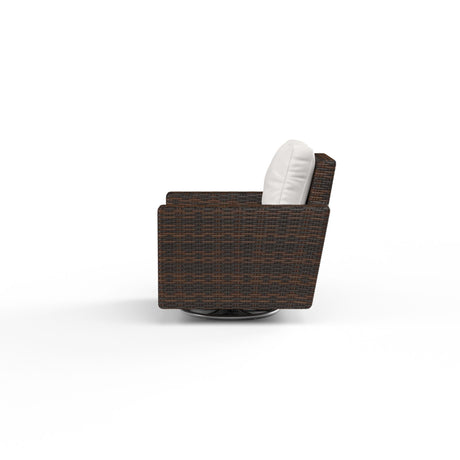 Montecito - Swivel Rocker Club Chair, With Self Welt - Canvas Flax / Dark Brown