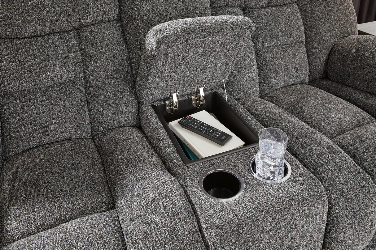 Foreside - Dbl Reclining Loveseat with Console - Charcoal