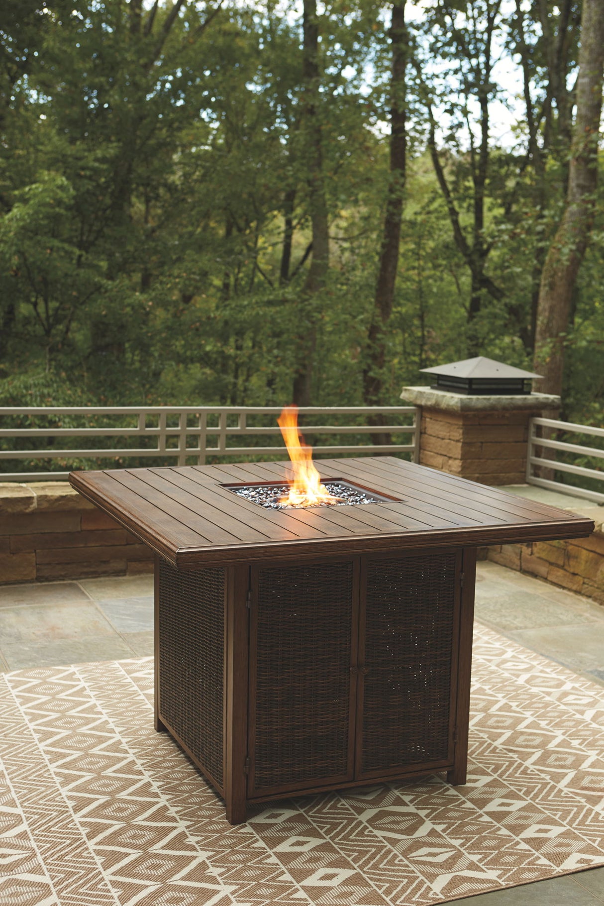 Chatham Railroad  - Medium Brown - Square Bar Table w/Fire Pit