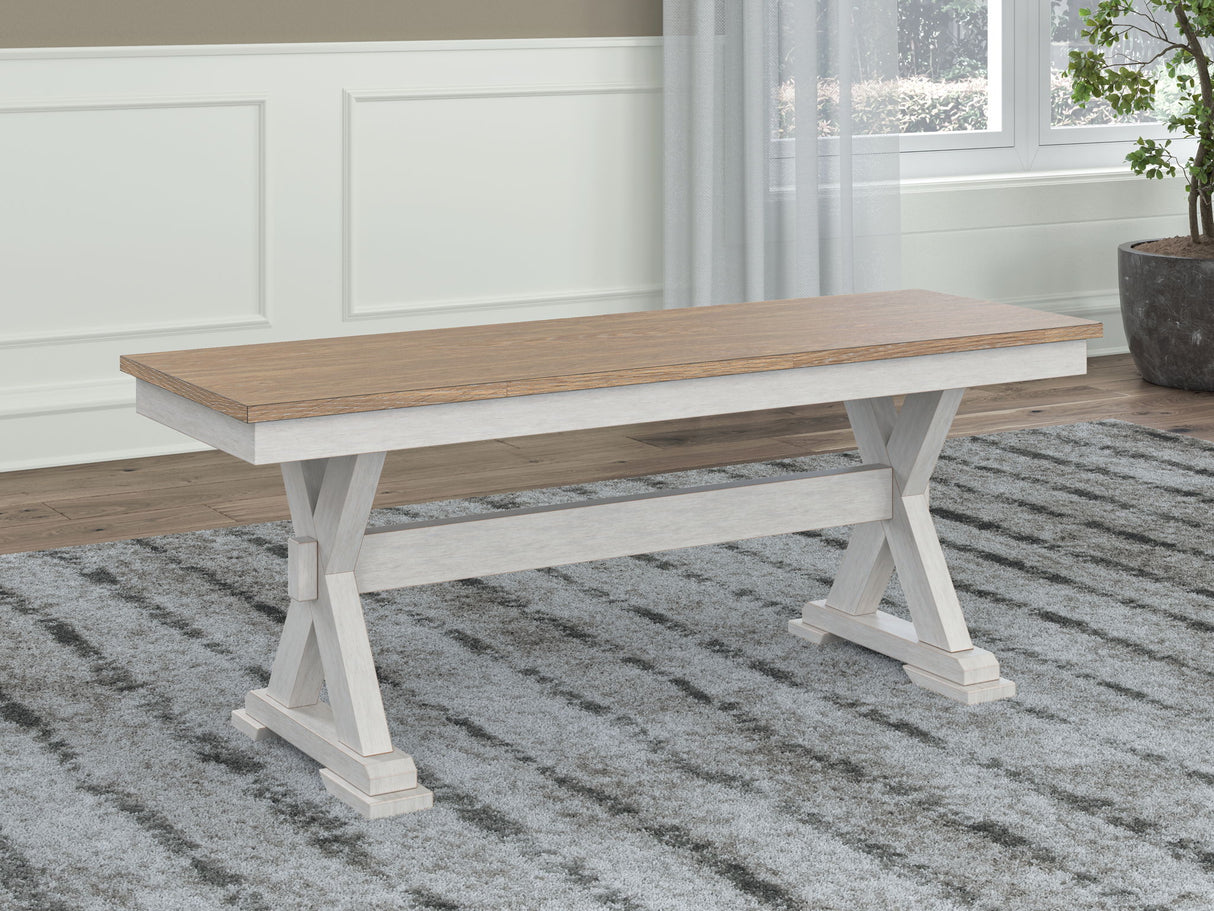 Purlaney - Large Dining Room Bench - Antique White / Natural