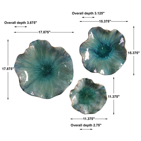 Abella - Ceramic Flowers, Set Of 3 - Blue