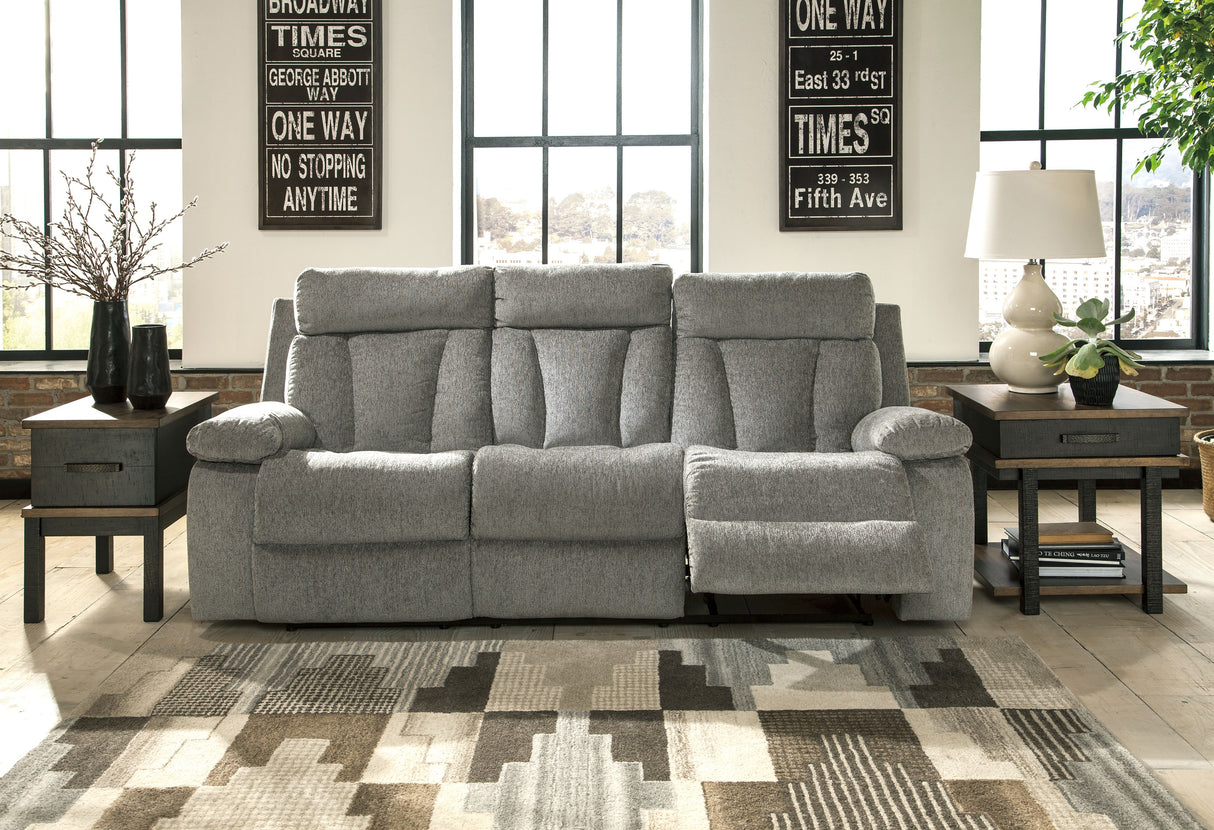 Mitchiner - Fog - REC Sofa w/Drop Down Table