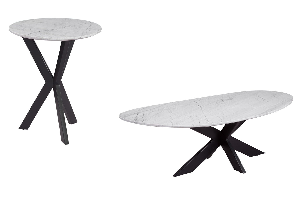 Barton - Oval Coffee Table - Black Iron / White Marble