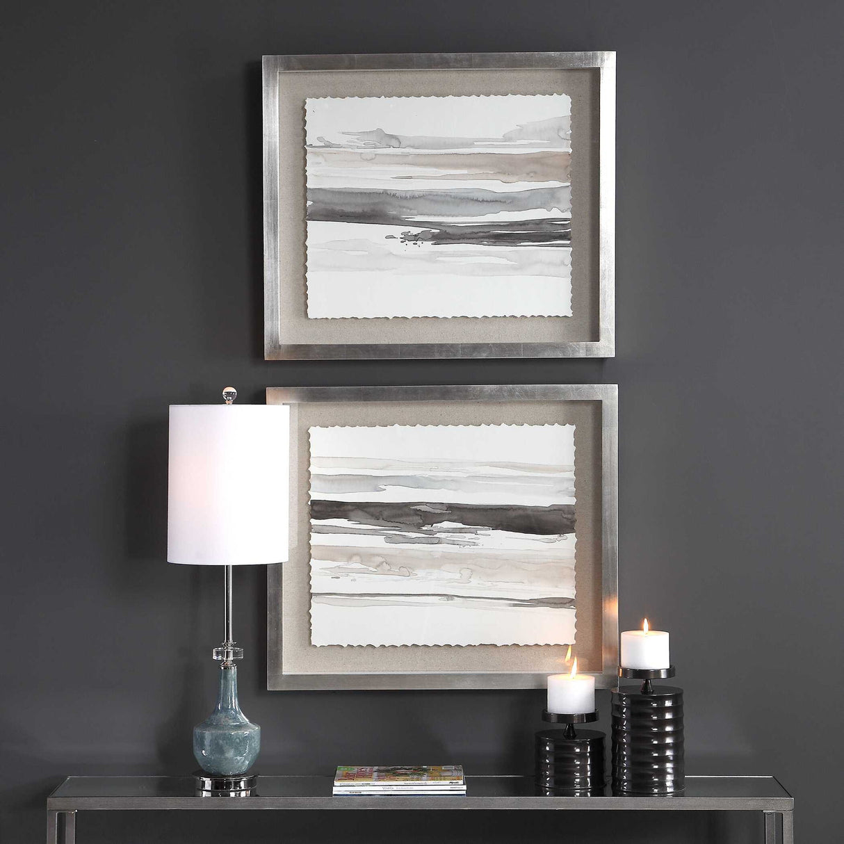 Neutral - Landscape Framed Prints, Set Of 2 - Pearl Silver