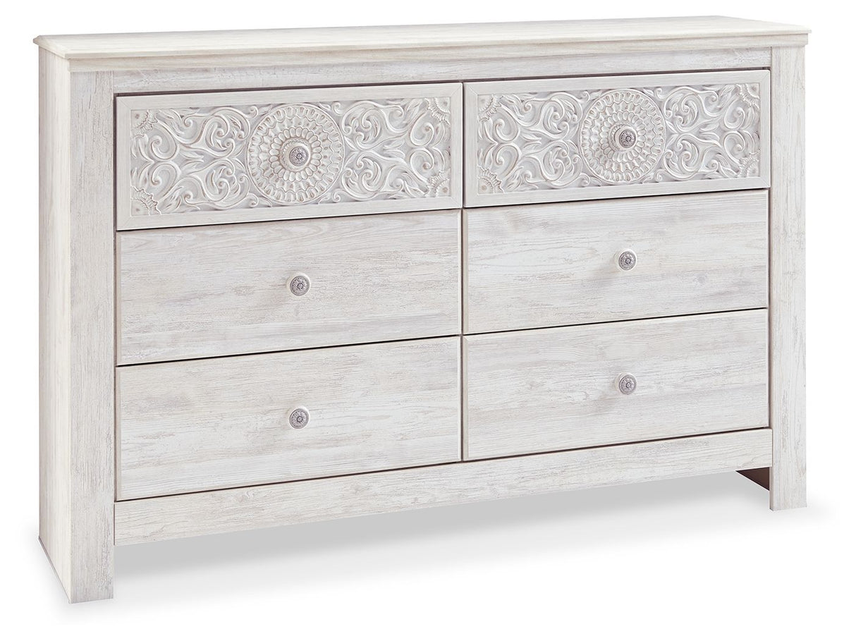 Paxberry - Six Drawer Dresser - Medallion Drawer Pulls - Whitewash