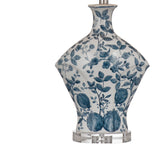 Clovelly - Table Lamp - Blue / White Floral / Clear Acrylic