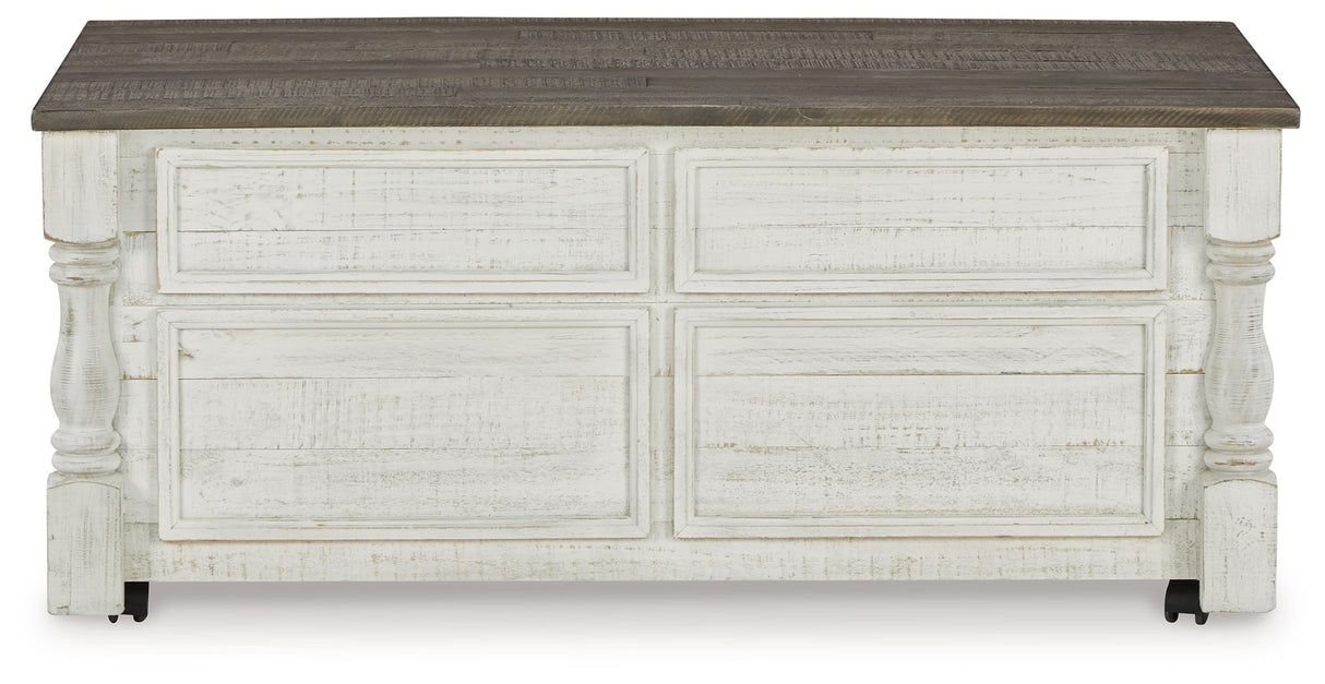 Havalance - Lift Top Cocktail Table with Storage Drawers - White / Gray
