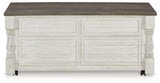 Havalance - Lift Top Cocktail Table with Storage Drawers - White / Gray