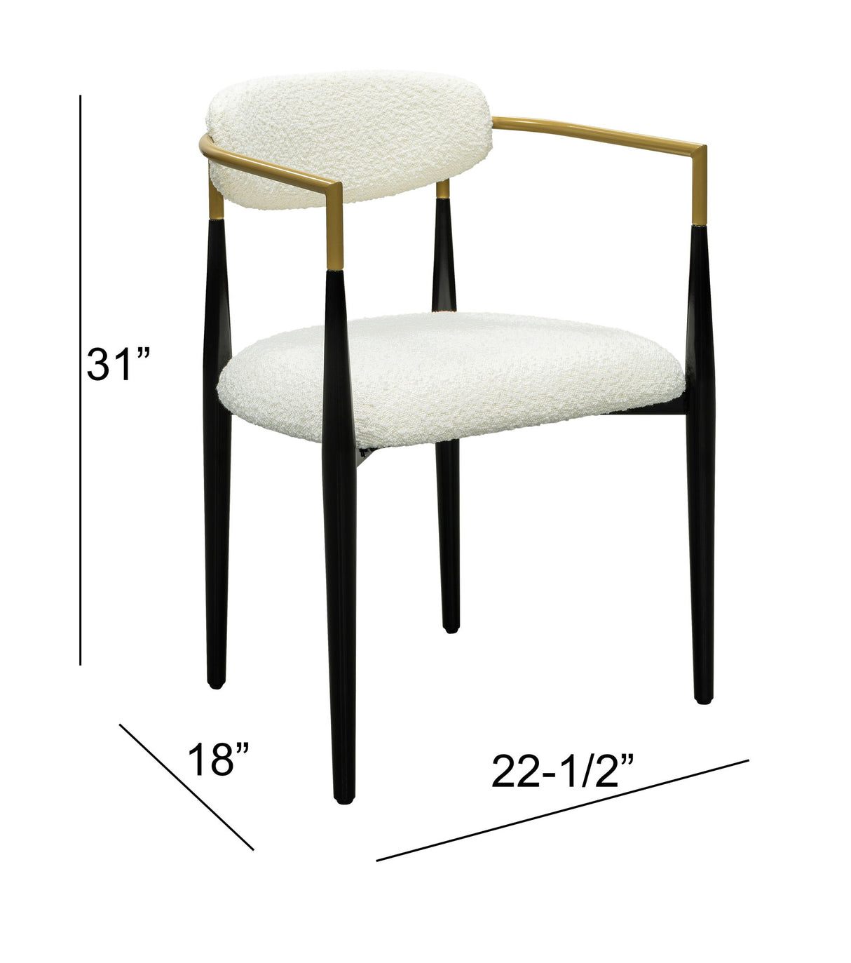 Jenson - White Dining Chair - Semi-Gloss Black /Brushed Gold / Ivory Boucle