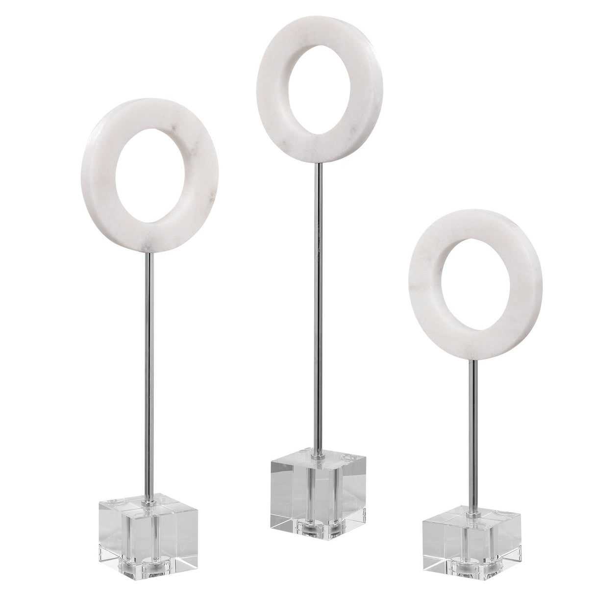 Coin Toss - Marble Rings, Set Of 3 - White