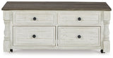Havalance - Lift Top Cocktail Table with Storage Drawers - White / Gray