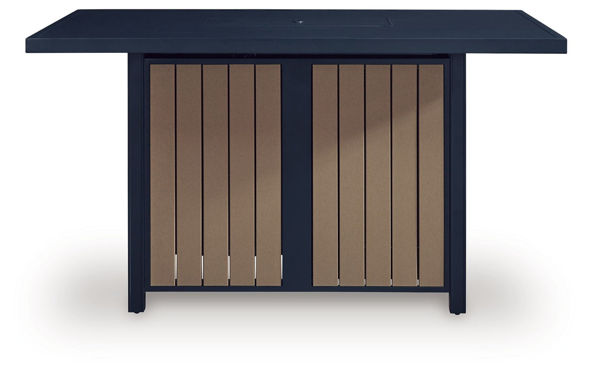 East Beach - Rectangular Bar Table With Fire Pit - Blue