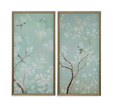 Birds And Flowers Framed Print (Set of 2) - Light Blue