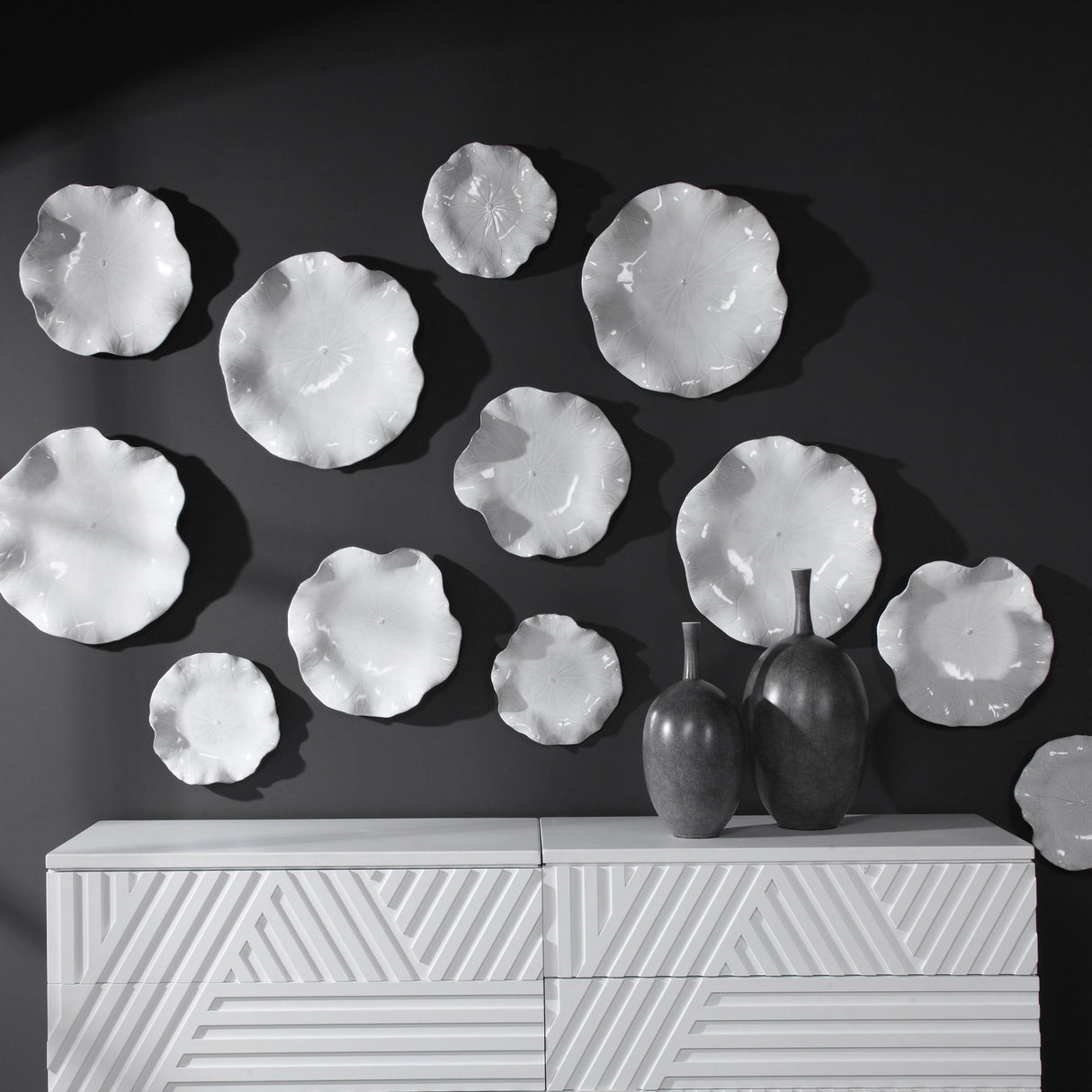 Abella - Ceramic Wall Decor, Set Of 3 - White