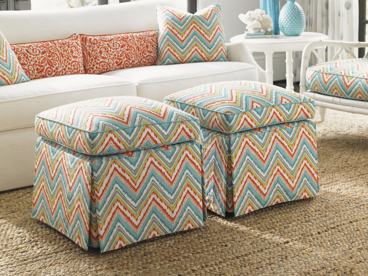 Ivory Key - Half Moon Caye Ottoman - Blue / Orange