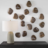 Pebbles - Walnut Wood Wall Décor, Set Of 9 - Brown, Dark