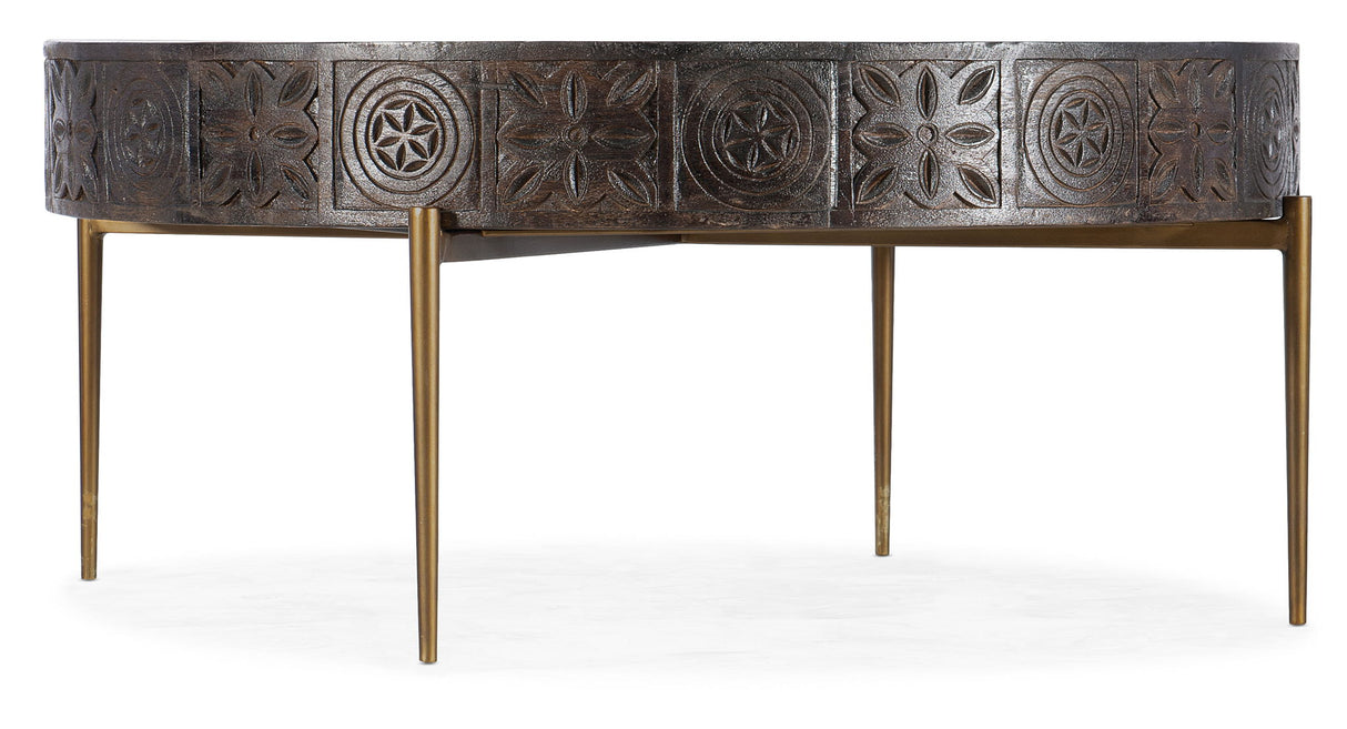 Commerce And Market - Carved Round Cocktail Table - Dark Brown