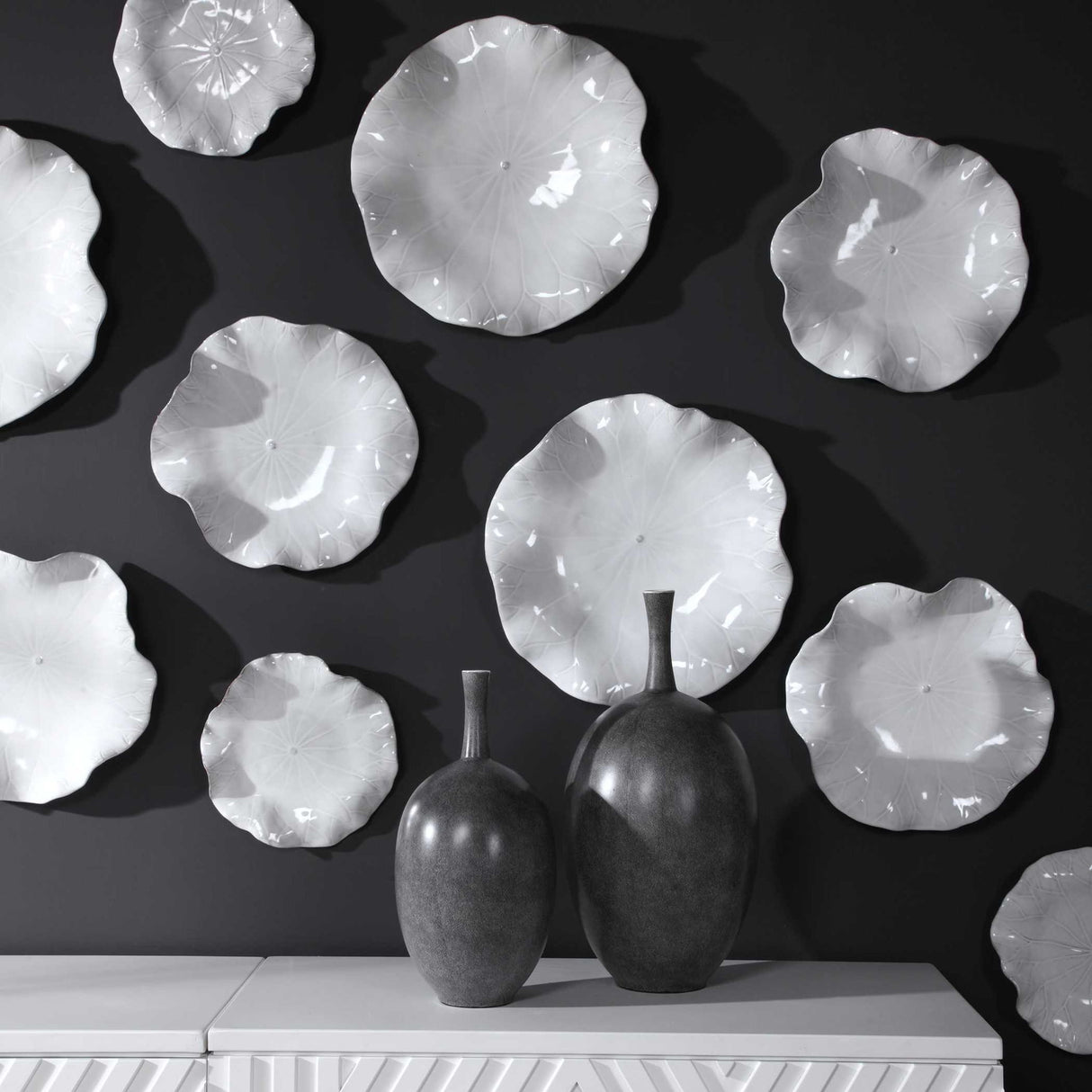 Abella - Ceramic Wall Decor, Set Of 3 - White