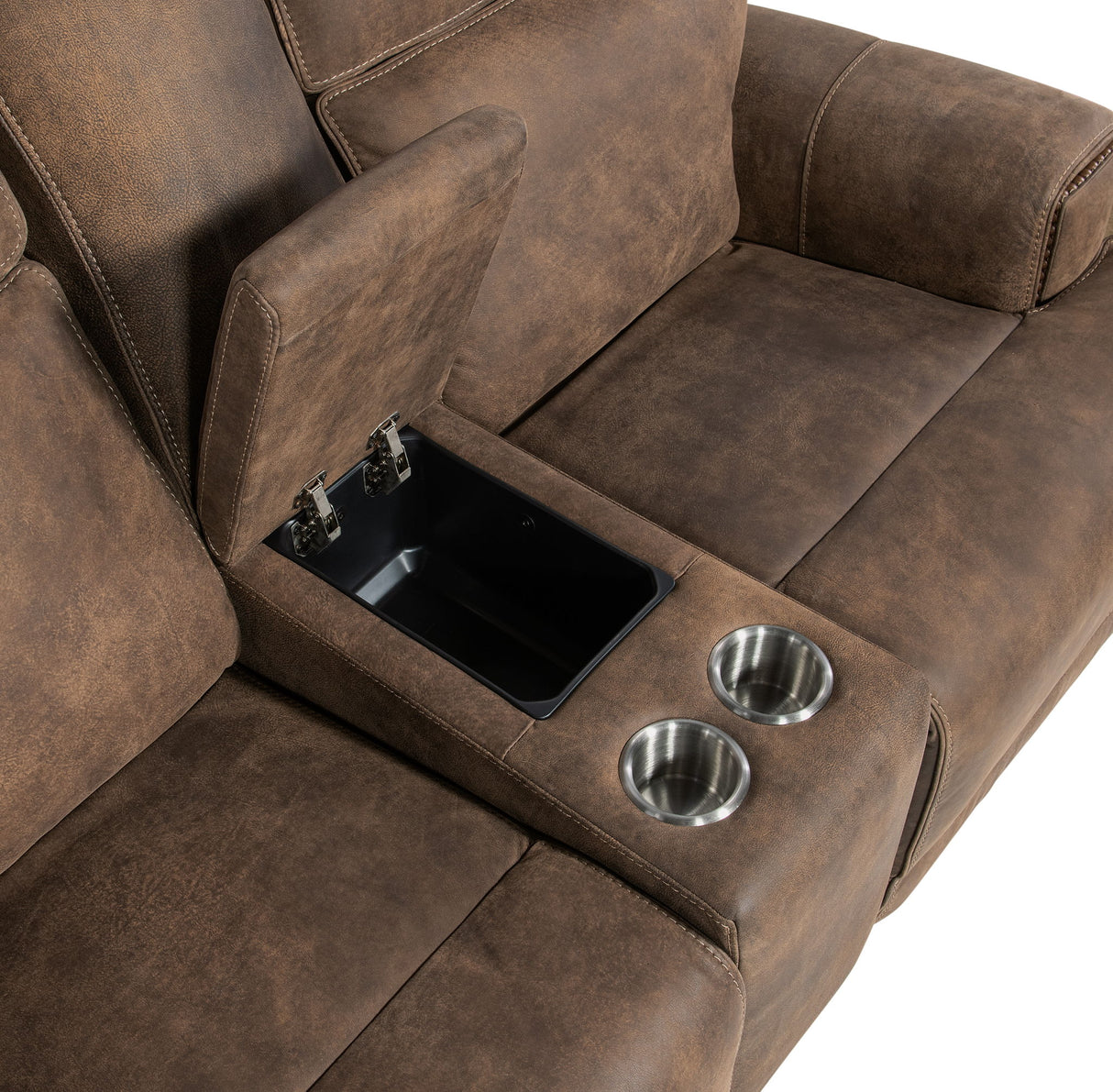 MS - Wheeler Power Console Loveseat With Power Headrest - Dark Brown