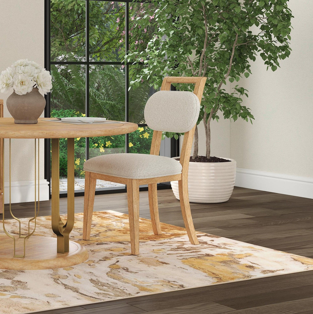 Ryder - Dining Chair - Chestnut Elm / Ant Brass / Tauple Boucle