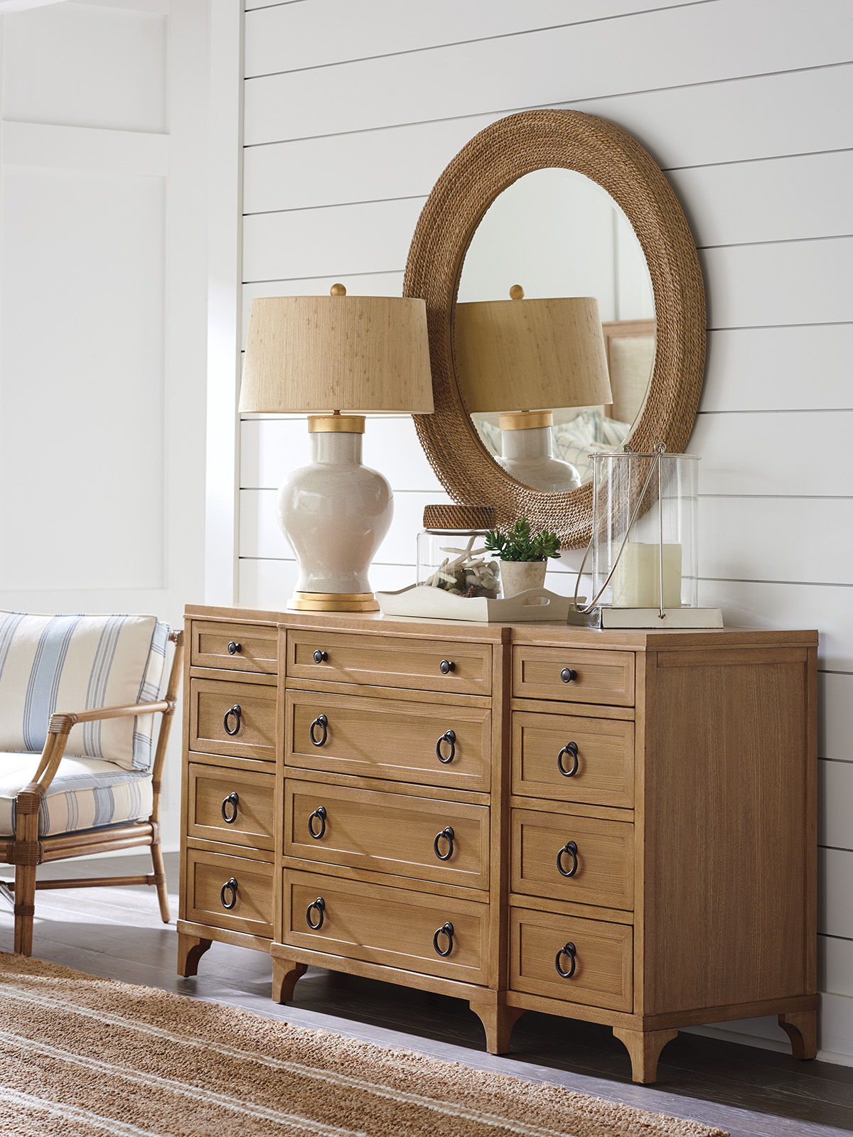 Newport - La Jolla Woven Round Mirror - Light Brown