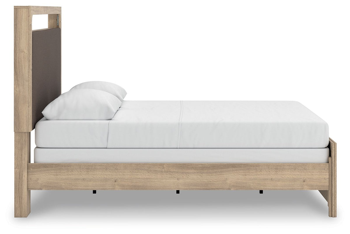 Kinlanni - 4 Pc. - Queen Panel Bed, Dresser, Mirror And Nightstand - Tan