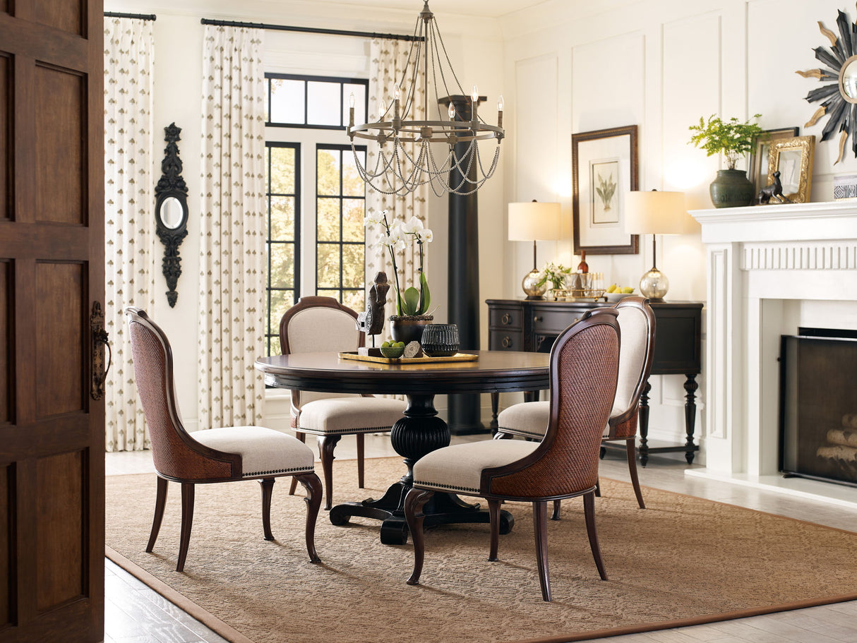 Charleston - Round Pedestal Dining Table With 1-20in leaf - Dark Brown