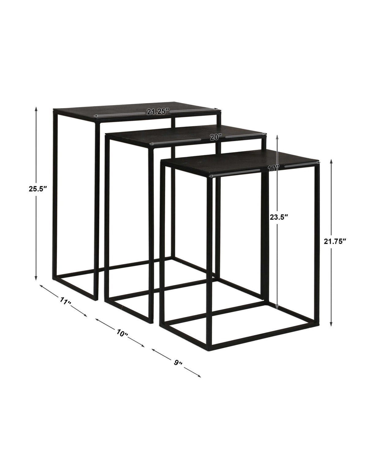 Coreene - Iron Nesting Tables, Set Of 3 - Black