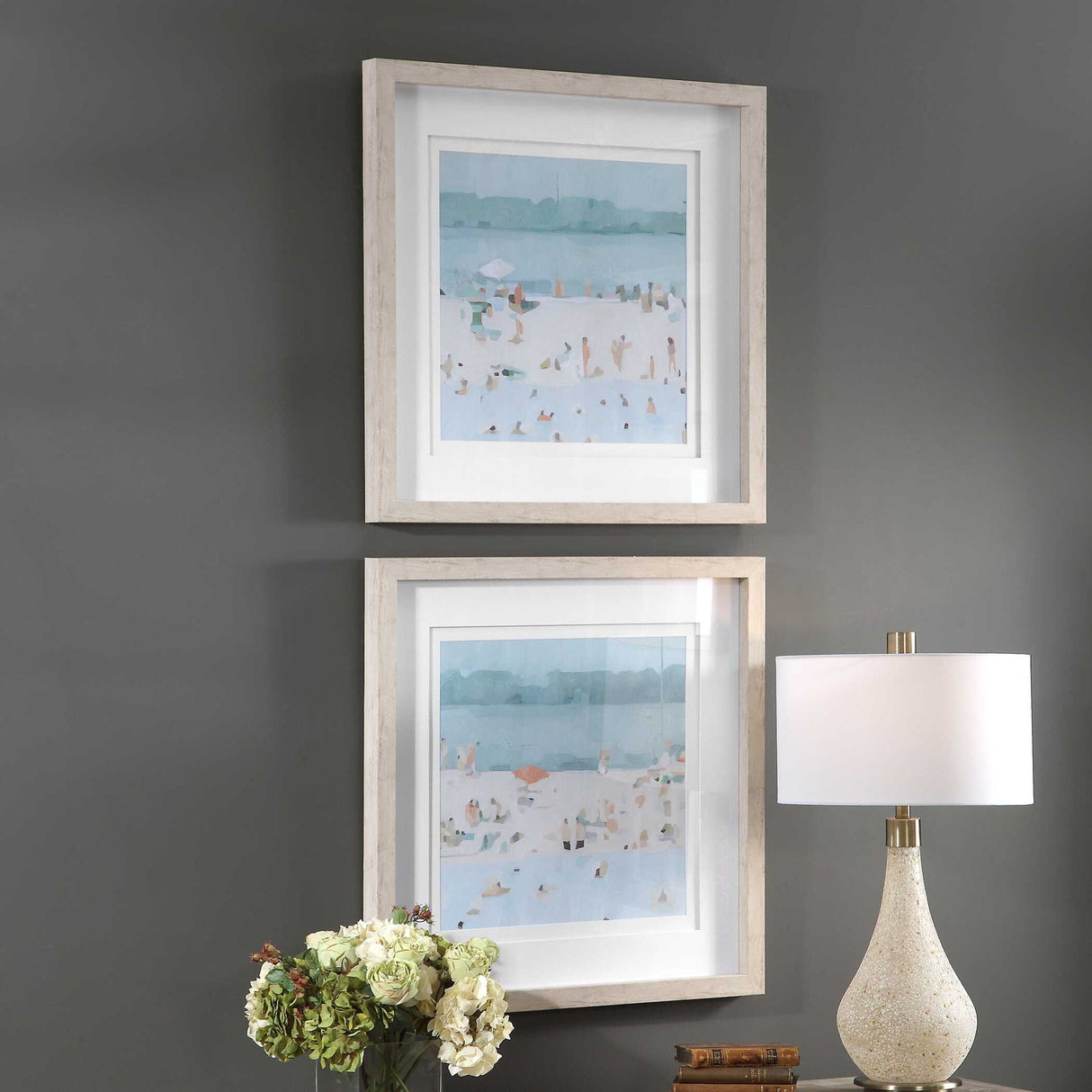 Sea Glass Sandbar - Framed Prints, Set Of 2 - Blue, Light