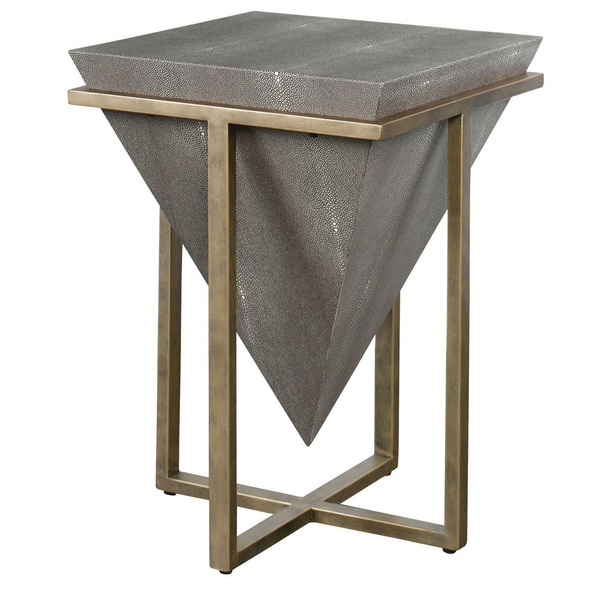 Bertrand - Shagreen Accent Table - Gray, Dark & Gold