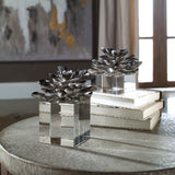 Indian Lotus - Metallic Flowers, Set Of 2 - Silver