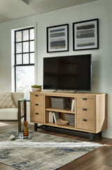 Freslowe - Light Brown / Black - TV Stand With Electric Infrared Fireplace Insert