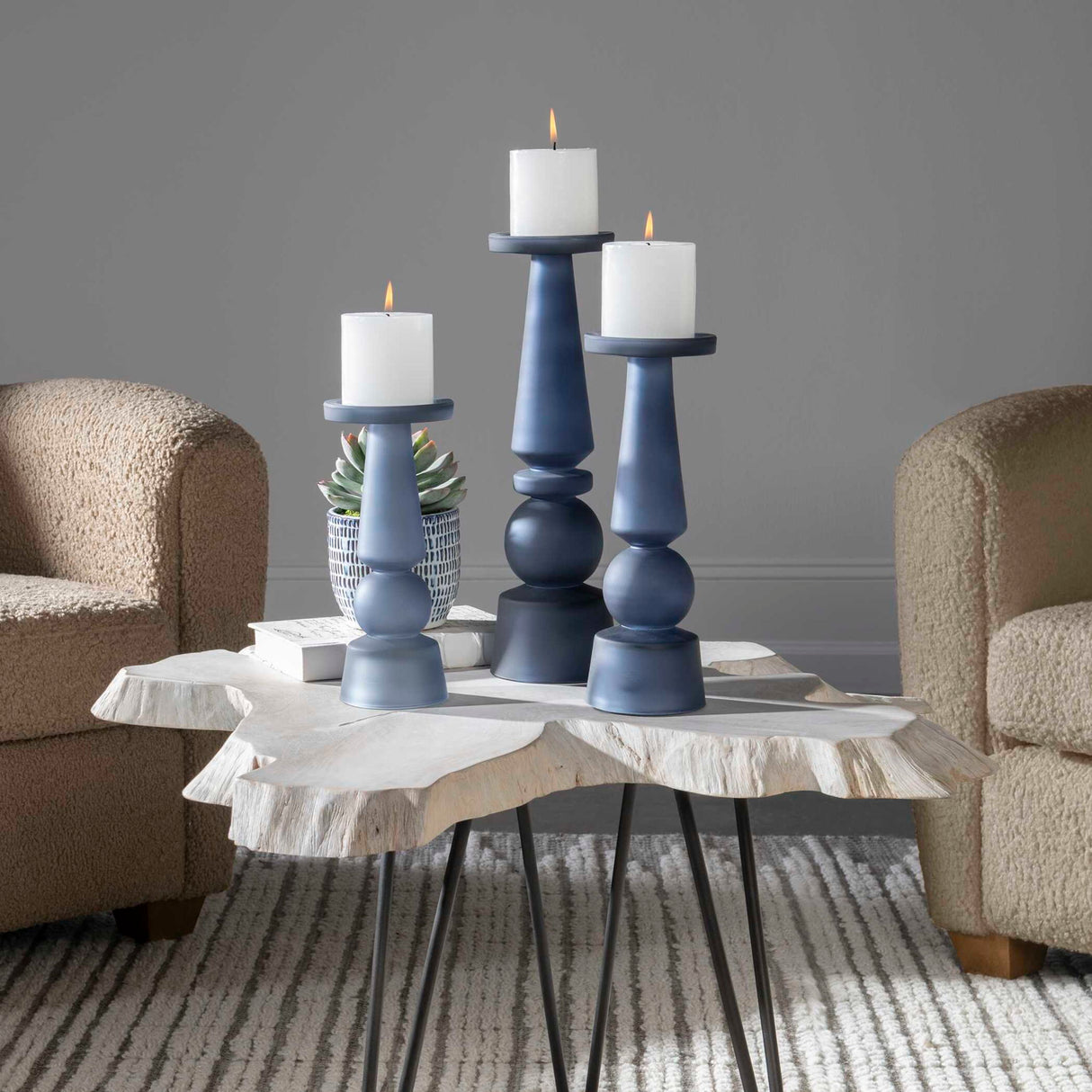 Cassiopeia - Glass Candleholders, Set Of 3 - Blue