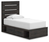 Hollivern - 4 Pc. - Twin Panel Storage Bed, Dresser, Mirror And Chest - Dark Gray