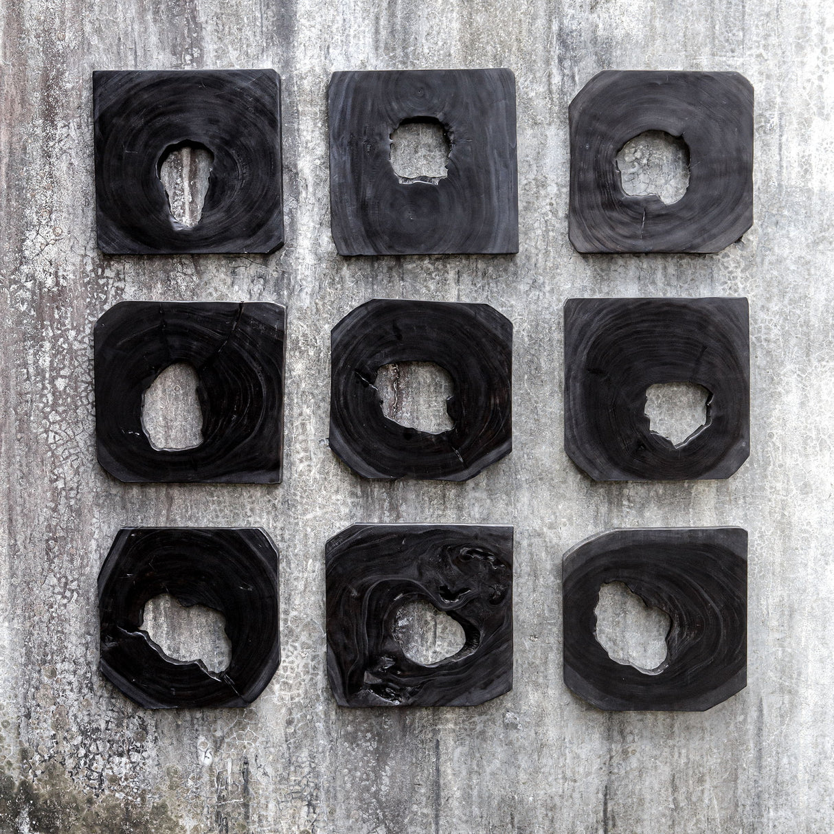 Bahati - Ebony Wood Wall Art, Set Of 9 - Black